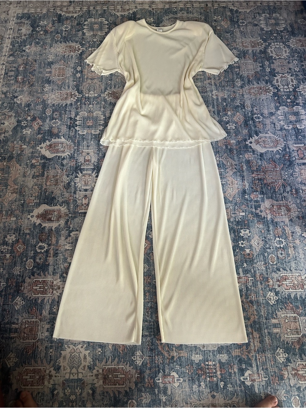 Vintage oversized cream plisse matching lounge set size Xl / L